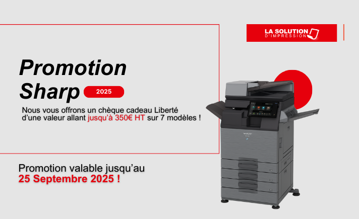 Promo Flash : Jusqu’à 350€ HT offerts sur les multifonctions SHARP